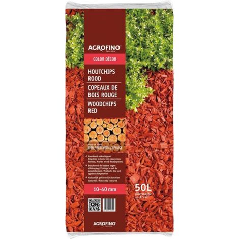 Copeaux de bois color decor rouge 50L – 100% bois résineux naturel – Granulométrie 10/40 mm – Empêche les mauvaises herbes