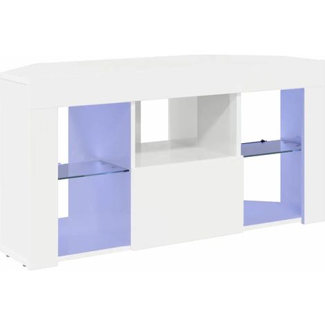 Meuble TV d'angle moderne chic rangement optimisé 100 x 40 x 50 cm en bois d'ingénierie blanc brillant (1/5)