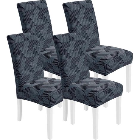Housses de chaise extensibles 4 pièces, motif géométrique, gris foncé (1/5)