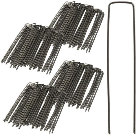 Lot de 200 Piquets de fixation, sardines pour tente, piquet ancrage sol jardin, 3 mm 15 cm long acier, argenté (1/5)