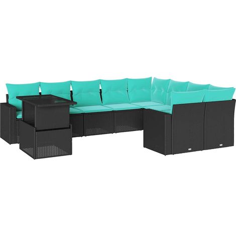 Maison Exclusive - 10-teiliges Gartensofa-Set mit Kissen, schwarz (1/5)