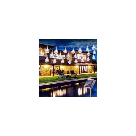 Lichterkette, 6,5 m, 30 LEDs, Solar-Lichterkette für den Außenbereich, Kugellichter, 8 Modi, wasserdicht – Kaltweiß (1/5)