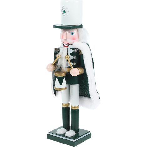 Casse-Noisette en Bois 30 CM avec Cape Verte Figurine Décorative Traditionnelle de Noël Ornement Festif pour Décoration Intérieure Soldat Tambourin Unique et Coloré (1/5)