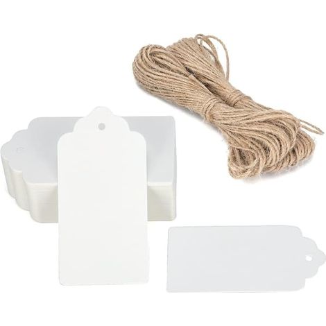 100 étiquettes en papier kraft, étiquettes cadeaux 5 x 10 cm avec ficelle de jute, pour Noël, mariage, Saint-Valentin, anniversaire, Noël