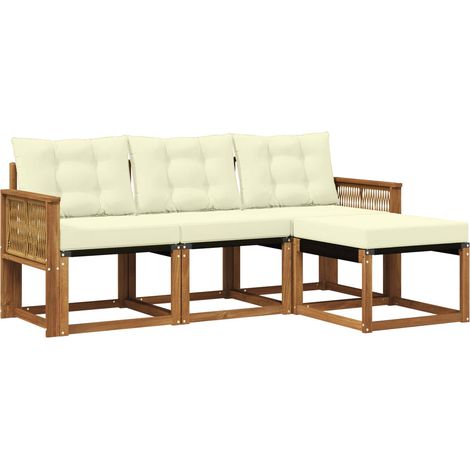 Outdoor Sofa Set with Cushion 4 pcs Natural and Cream vidaXL