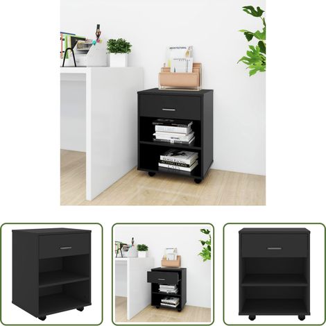 Armoire bureau -  Armoire à roulettes Noir 46x36x59 cm Bois d'ingénierie (1/5)