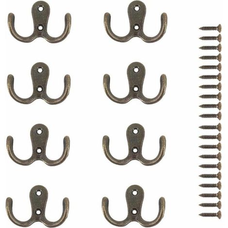 8 Pièces Crochet a Vis Double Métal Crochets et Patères Rangement pour la Maison étagères Tiroirs Casiers Bain(Bronze)