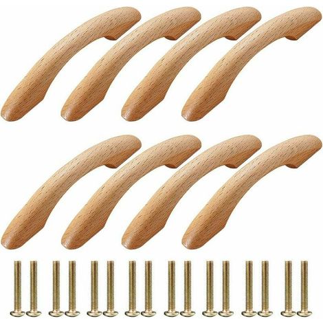YMYNY Holz Möbelgriffe 8 Stück Möbelgriffe Türknauf Schrankgriff Bogenförmiger Griff Küchenmöbelgriff Schubladengriffe mit 16 Schrauben für Schranktür Schublade (1/4)