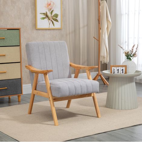 Sillón lounge escandinavo gris claro de poliéster y madera de caucho 68 x 74 x 82 cm (1/5)