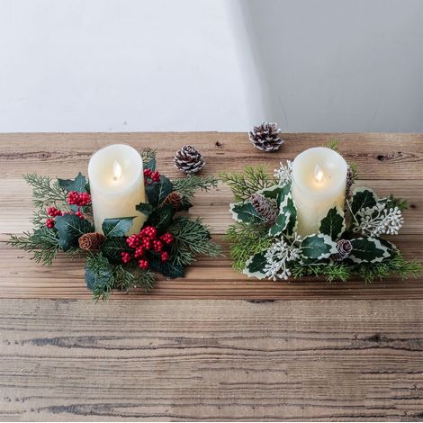 Guirlande De Noël - Bougeoir Tableau Avec Fleurs Artificielles - Décoration De Table Festive - 1 Pièce (1/5)