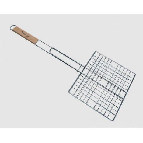 Grille À Viande - Acier Chromé - Poignée Bois Massif - 28 x 28 cm - Pour Barbecue Extérieur - 1 Pièce