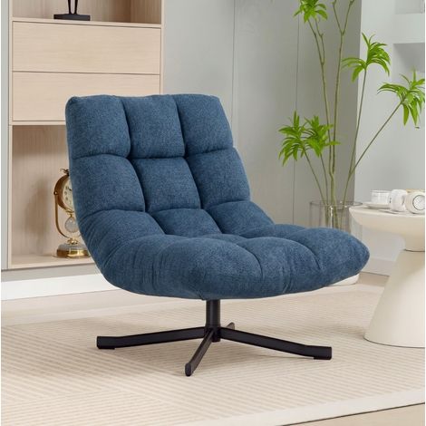 Fauteuil pivotant sans accoudoirs, lounge moderne en chenille, pieds en acier, bleu foncé DESVIAE (1/5)