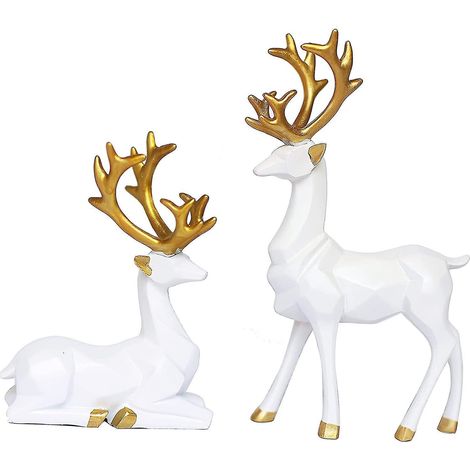 2 styles de statues géométriques 3D de cerfs blancs avec bois, figurines décoratives pour la maison ou le bureau. (1/5)
