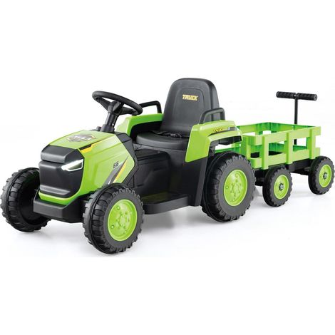 Tracteur électrique enfant avec remorque détachable 144 x 52 x 53 cm télécommande frissons d'aventure en PP vert
