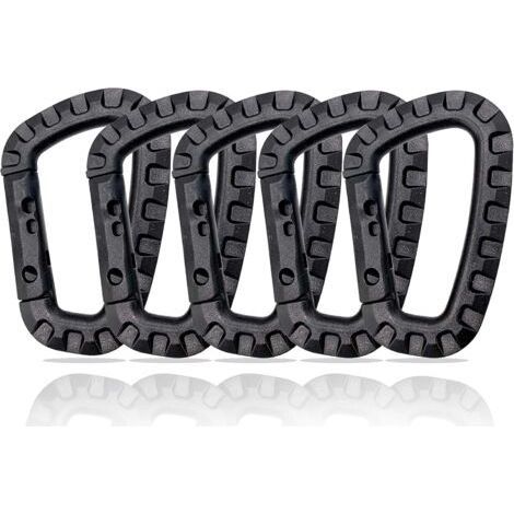 Kunststoff-Karabiner – 5er-Pack – Schwarzer taktischer Militärkarabiner mit Federverschluss – Robuster D-förmiger Karabiner für Rucksäcke, Camping und Outdoor-Aktivitäten (1/5)