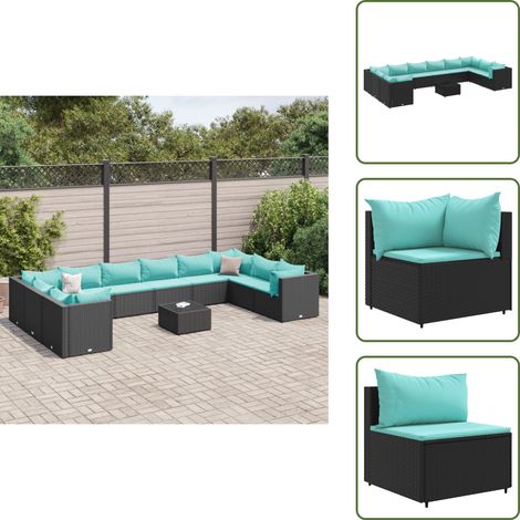 Table basse - vidaXL Salon de jardin 11 pcs avec coussins noir résine tressée - Canapé extérieur (1/5)