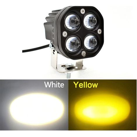 Projecteur de travail LED 40W pour voiture et moto, lentille 5D bicolore blanc et jaune, 4 LED, format carré (1/5)