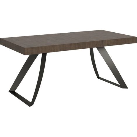 Table extensible design 8 à 20 personnes bois noyer et pieds métal incurvés anthracite L 180 à 440 cm Volta (1/5)