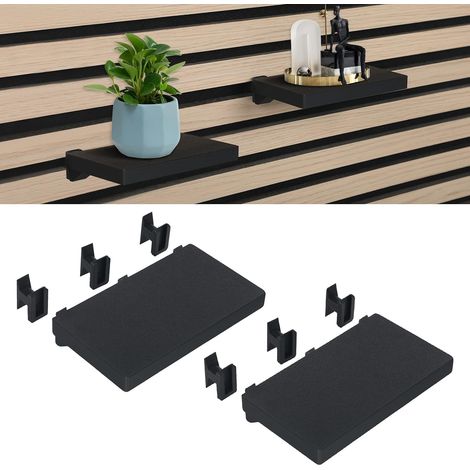 Étagère pour Panneau Acoustique sans Perçage - Lot de 2/4 Supports pour Plantes et Décoration - Accessoire Panneaux Muraux Acoustiques Noirs - Design Minimaliste en PLA (Noir, 15 x 8,5 cm) (1/5)