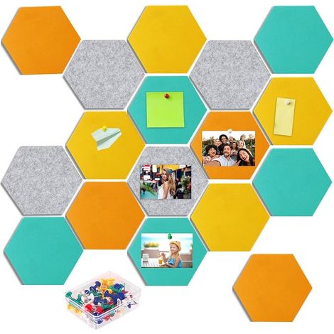 24 Pieces Hexagonal Cork Board, Cork Board, Bulletin Board, Wall Decoration for Office, Home, Children's Room, 100 Studs (1/5)