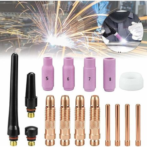 Kit di morsetti per torcia di saldatura TIG da 16 pezzi: ugello in ceramica, lente a gas, corpo morsetto TIG, tappi posteriori, accessorio per saldatura per torcia di saldatura TIG WP-17/18/26, T-Auda (1/4)