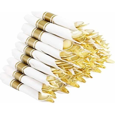 Serviettes Enroulées - Couverts Jetables En Plastique Alimentaire - Pour Fêtes Et Événements - Lot De 60 (1/5)