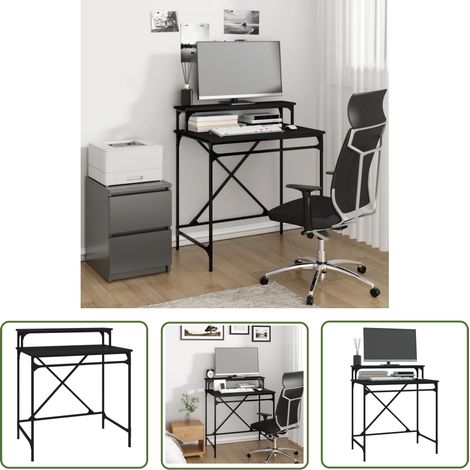 The Living Store Bureau noir 80x50x90 cm bois d'ingénierie et fer - Bureau Industriel - Bureau Moderne - Bureau Ordinateur - Meuble De Bureau - Bureau Design (1/5)