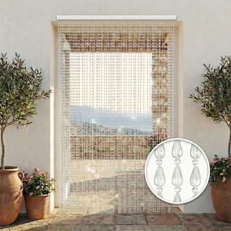 Rideau métallique avec perles transparentes pour porte et fenêtre - tige en PVC et fils décoratifs en polyester Cm. 120x220