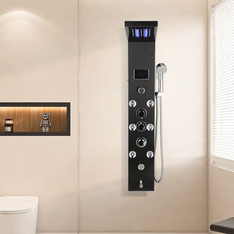 Randaco Pannello doccia idromassaggio nero con LED e doccetta