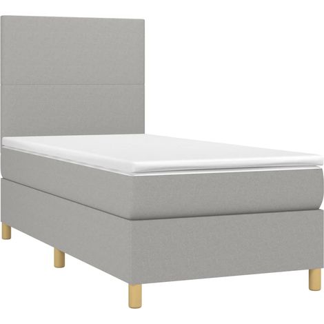 Cadre de lit LED avec sommier tête de lit matelas surmatelas 100x200 cm tissu gris clair TDL0207929