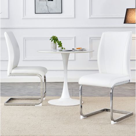 Chaise de salle à manger en PU blanc et métal argenté, dossier ergonomique, 44,5 x 43 x 5 cm (1/5)