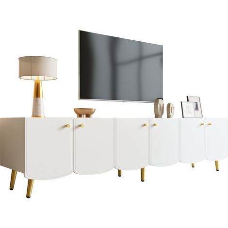 CHICFURN Mueble TV 180 x 40 x 45 cm blanco y dorado, 6 puertas, salón moderno (1/5)