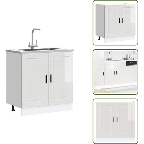 Meuble bas pour évier Porto blanc brillant 80x46x81,5 cm - Meuble Bas D'évier - Meubles Bas D'évier - Meuble Bas De Cuisine - Meuble Bas De Cuisine Pour Évier (1/5)
