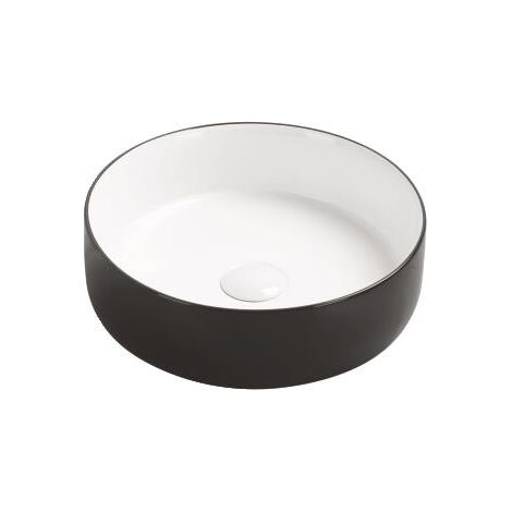ONDEE ZEN - Vasque à poser ronde NAMI - Céramique Bicolor Blanc & Noir - Dim : Ø34,6 x 11,4cm