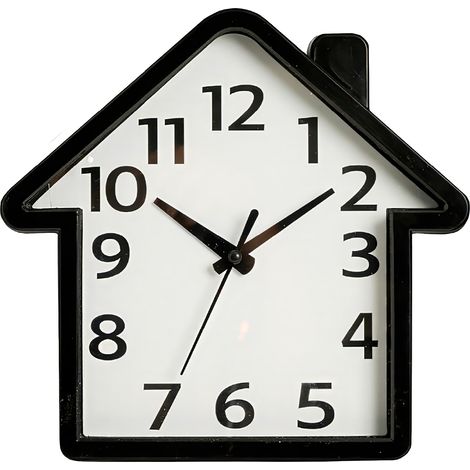 Orologio da Parete a Forma di Casa 22x21 cm Design Moderno Bianco e Nero con Numeri Grandi Decorativo per Soggiorno Cucina Cameretta e Ingresso Bianco (1/3)