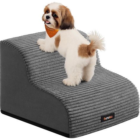 Hundetreppe mit 2 Stufen, Cord, rutschfest, waschbarer Bezug, schiefergrau, für Bett oder Sofa (1/5)