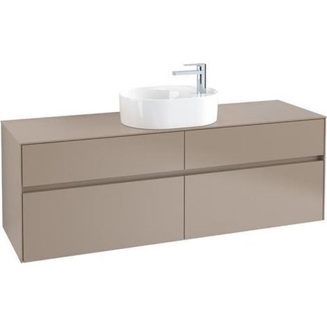 Villeroy &amp Boch Collaro meuble à lavabo 1600x548x500 mm, 4 tiroirs, pour lavabo au milieu, C065L0, Coloris: Façade/carcasse : Blanc brillant, poignée : Blanc mat - C065L0DH