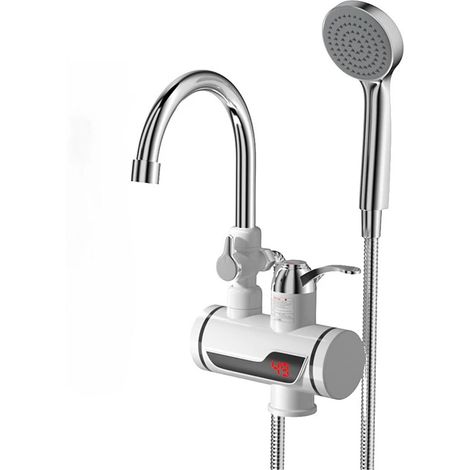 Chauffe-eau électrique instantané sans réservoir, robinet de cuisine, chauffe-eau avec LED(Beige) (1/4)