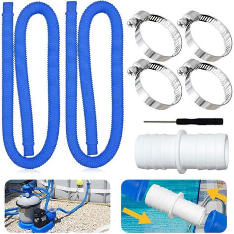 Paquet de 2 Tuyau piscine,Tuyau piscine 32mm,Tuyau aspirateur piscine avec 4 colliers de serrage métalliques,Tuyau pompe piscine applicable à Piscines hors sol,Spa,Pompe à Filtre(Bleu) (1/5)