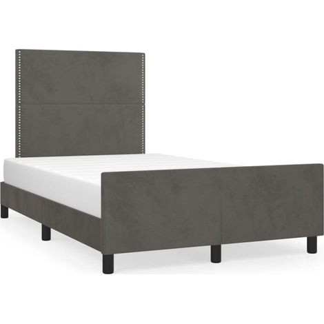 Lit adulte pour 2 personnes avec tête de lit, Structure de lit, Assemblage Facile, Gris foncé 120x200 cm Velours OIB5471E (1/5)