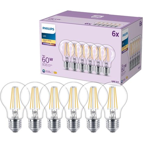 Ampoule LED Classic A60, Culot E27, 60W, Pack de 6, Transparente (1/5)