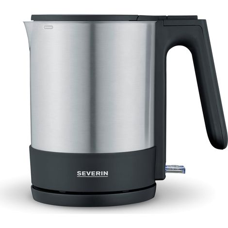 SEVERIN Bouilloire, bouilloire puissante et compacte en acier inoxydable au design de haute qualité, bouilloire électrique avec filtre à chaux, acier inoxydable/noir, WK 3409, simple (1/5)