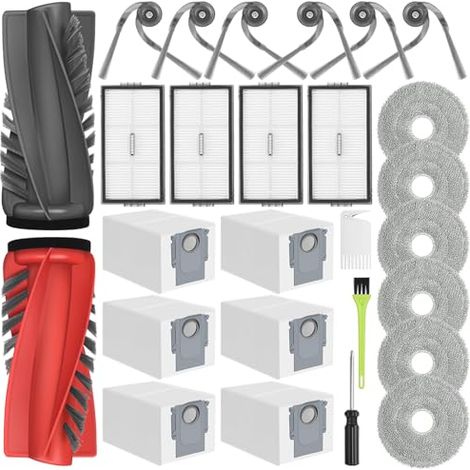 Accesorios para el robot aspirador Roborock Saros 10R: kit de repuesto con 2 cepillos principales, 6 cepillos laterales, 6 mopas, 6 bolsas para polvo y 4 filtros HEPA.