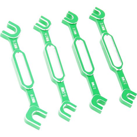 Clés à molette pour voiture RC (lot de 4) - Extracteur d'écrous de tendeur et de rotule - Alliage d'aluminium - Clé d'entretien RC 3,0-6,0 mm - Vert (1/5)