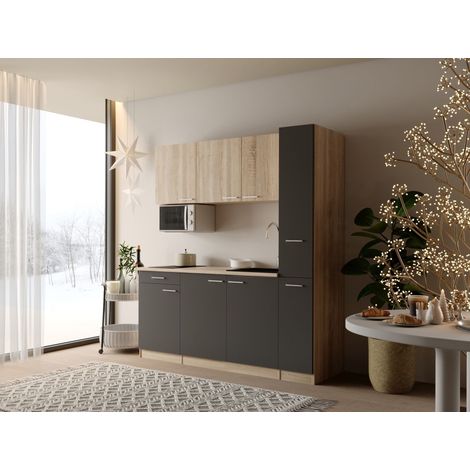 Küche Küchenzeile Singleküche Eiche Grau Ingrid 180 cm ohne Kühlschrank Respekta