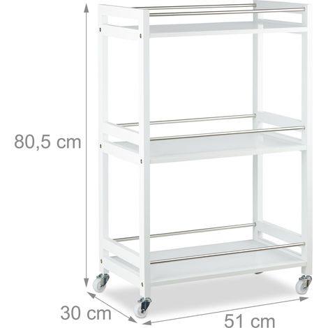 Carrito de cocina móvil con 3 estantes y ruedas práctico diseño moderno 78 x 40 x 80 cm de bambú blanco 130004109 (1/3)