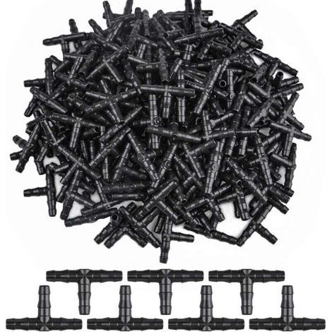 300 Pcs 3 Way Tee Connecteurs Trois Vers Barbelé Dripper D'arrosage Connecteur T Connecteur Adaptateur Tube Raccord De Tuyau D'arrosage Arroseur Cannelé Tuyau D'égouttement Système 4/7 Mm (1/4)