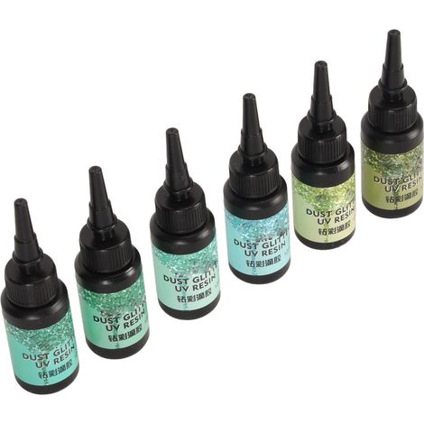 Lot de 6 stylos à résine UV colorée, 10 ml chacun, séchage rapide, adhésif UV scellé avec une feuille d'aluminium, convient à la création de bijoux DIY, série verte. (1/5)