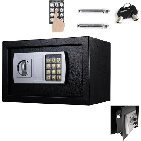 Coffre-fort 31x20x20cm coffre-fort électronique, serrure à combinaison électronique double boulon en acier matériel de montage coffre-fort pour meubles 8,5 L Noir (1/5)