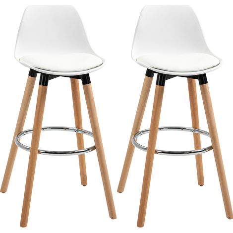 Set di 2 sgabelli da bar bianchi con schienale, similpelle, 38,5 x 42,5 x 91 cm (1/5)